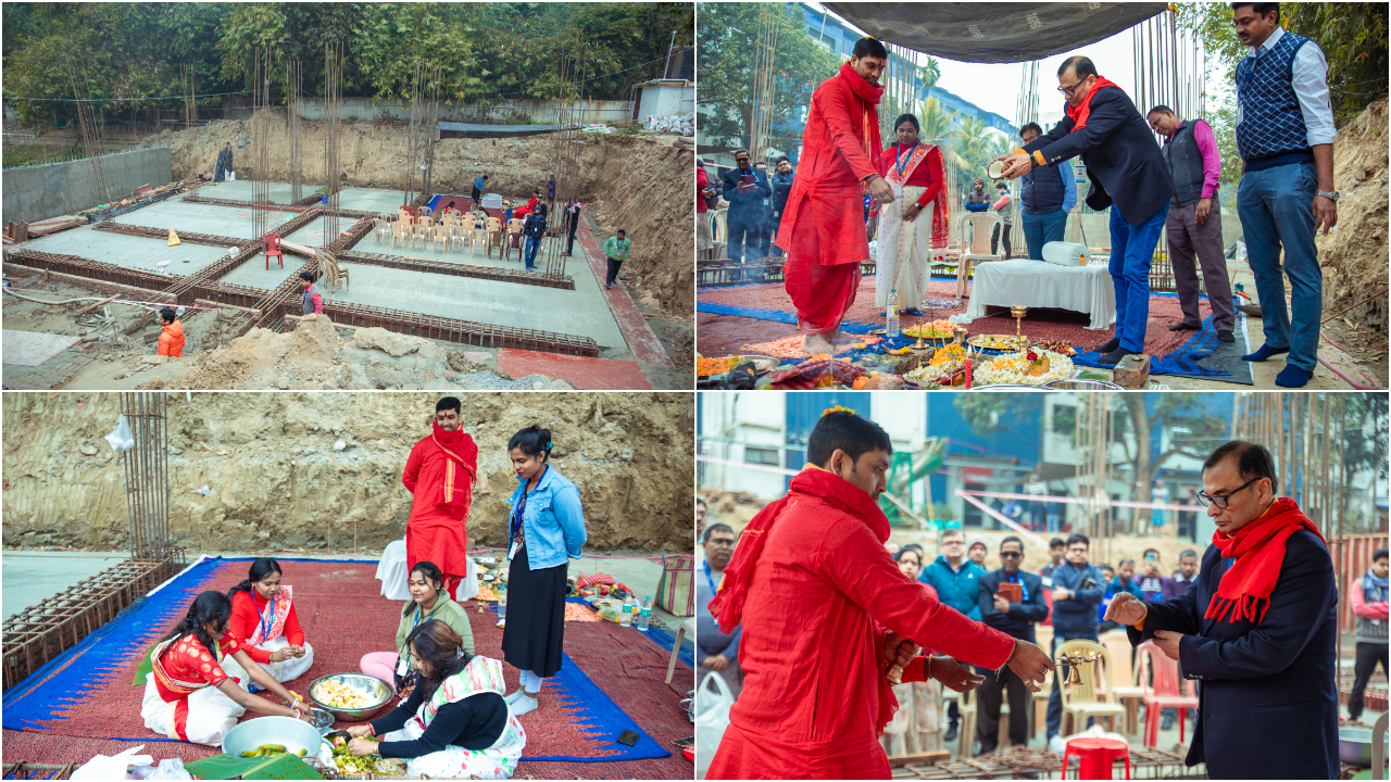 Hon'ble Chancellor Phalguni Mookhopadhayay graces the Bhit Puja for our new building!