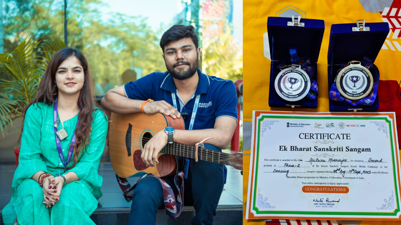 National Recognition Awards for Shubhadeep Pandit (B.Tech) - Singing and Aritrika Mukherjee (MCA) - Dancing at Ek Bharat Sanskriti Sangam